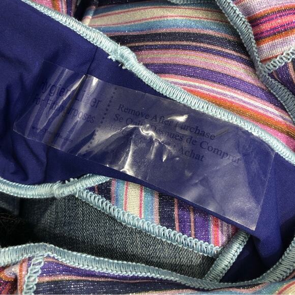 Becca Adela Tab Side Hipster Bikini Bottom in Metallic Multi Stripe Medium NWT - Picture 6 of 9